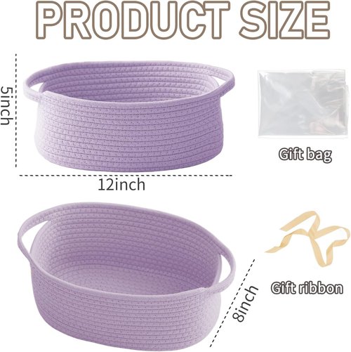 JMvicyroam Woven Basket - Small Rope Storage Bin with Handles | Versatile Organizer for Shelves & Closets - Purple, 3 Pack