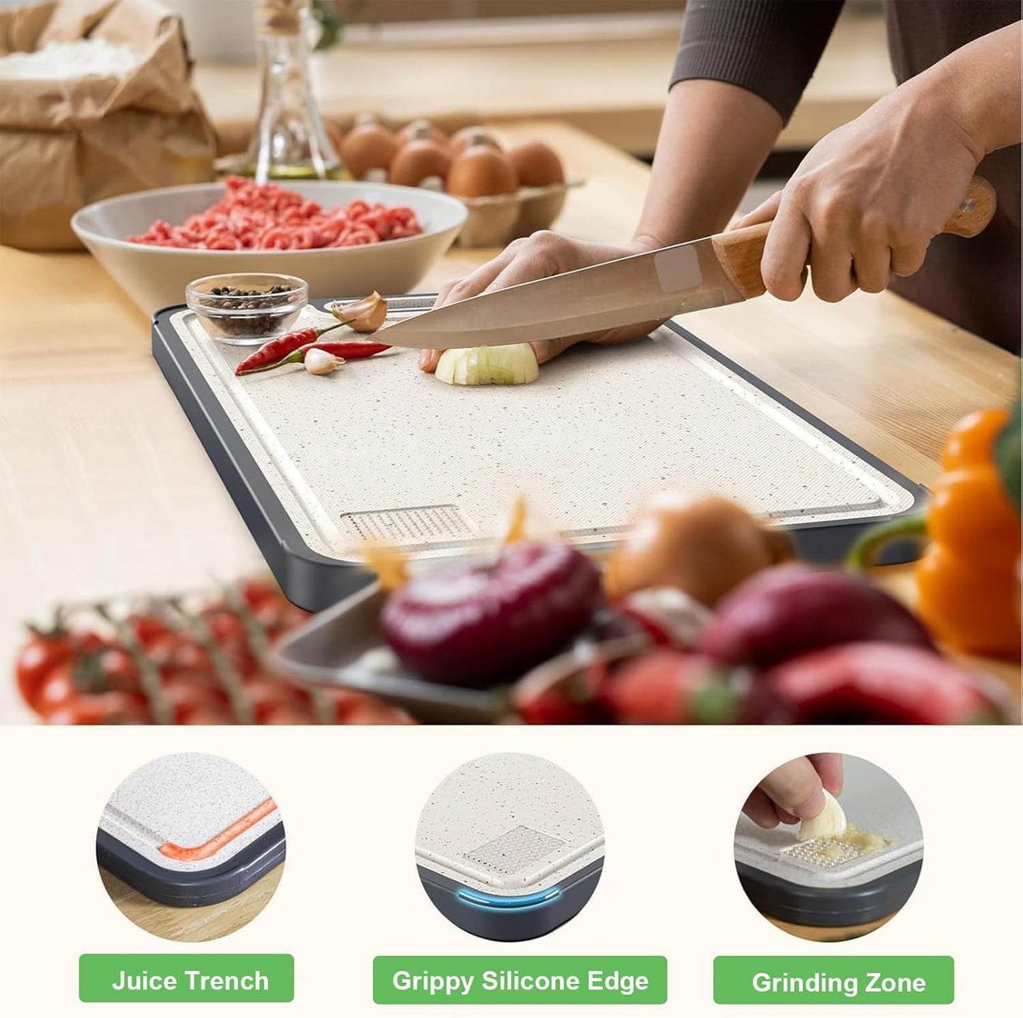 Stainless Steel Cutting Board - Non-Toxic 2-in-1 Double-Sided Design | Easy to Clean, 15” x 10”