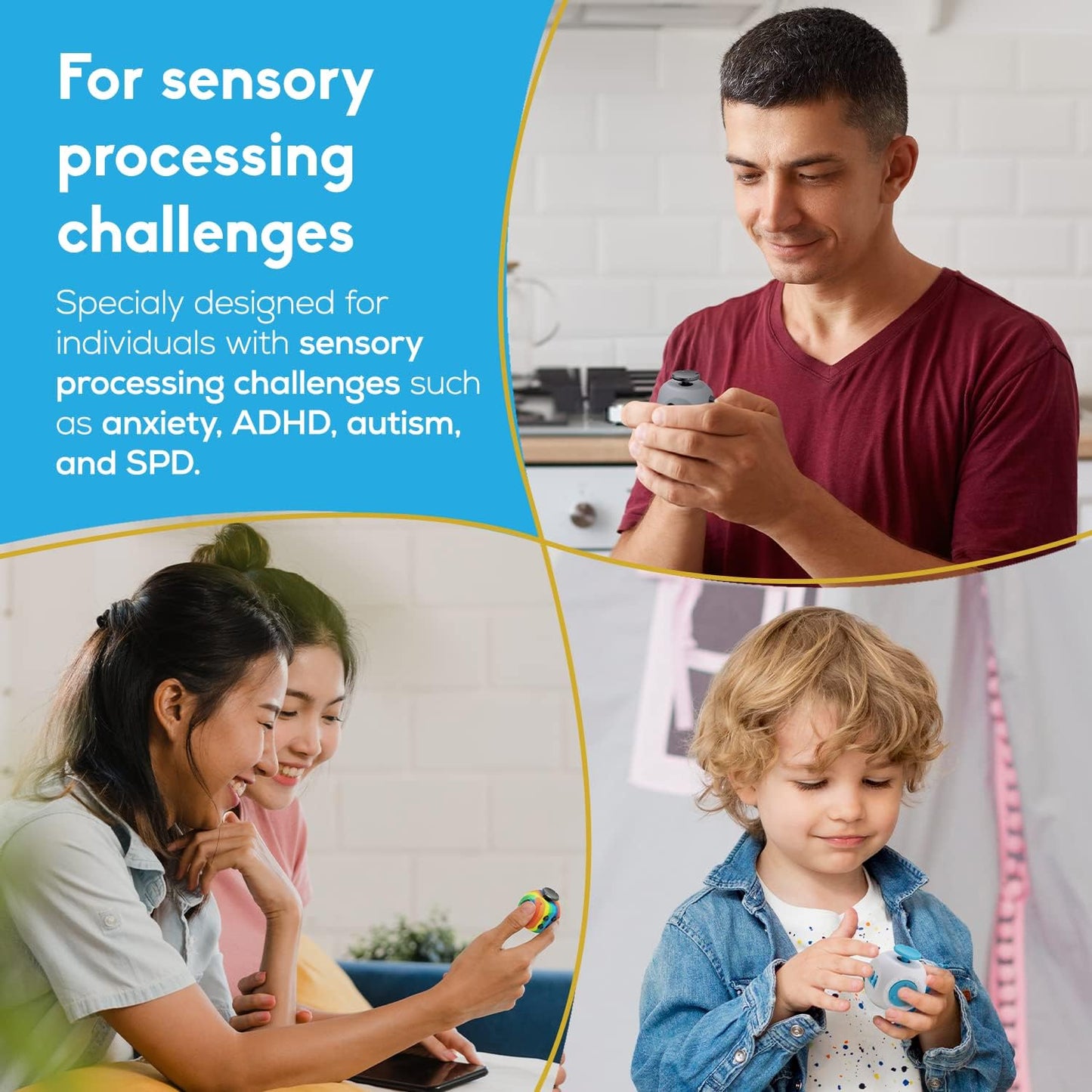 PILPOC Fidget Cube - 6-Sided Stress Relief Toy for Adults & Kids | Boosts Concentration (Midnight)