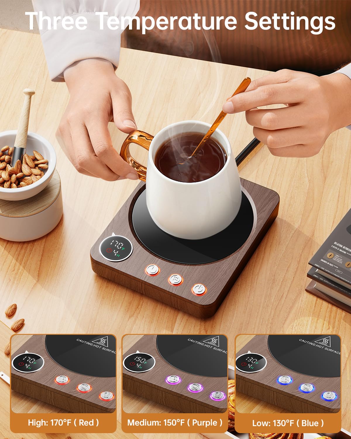SWEETFULL Coffee Mug Warmer – 36W Coffee Cup Warmer for Desk with Smart Display & Auto Shut-Off, Candle Warmer, Electric Cup Warmer for Coffee, Milk and Tea, for Women & Men (Black)