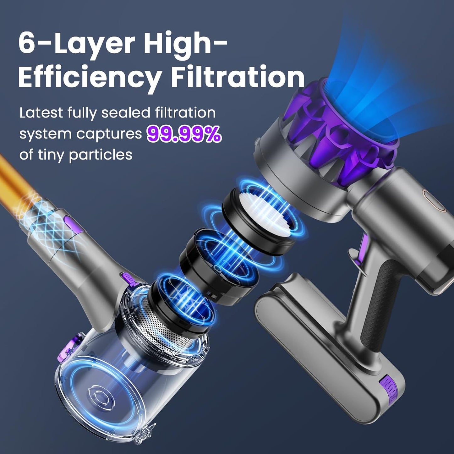 UML0 S3P Cordless Vacuum Cleaner - 45kPa Powerful Suction for Pet Hair | 55-Min Runtime, Self-Standing Design