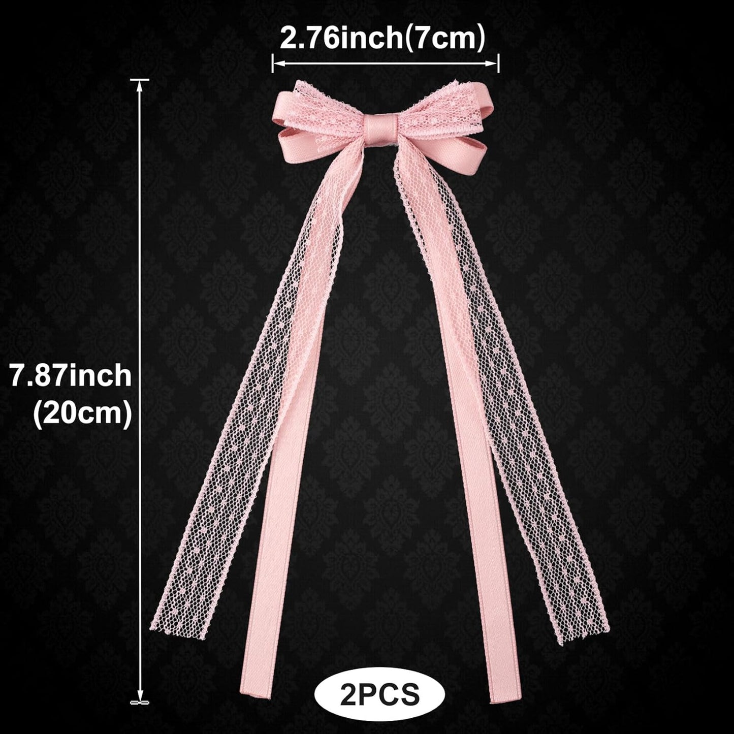 Skiennix Pink Lace Hair Bows - Cute Coquette Bow Clips with Long Tail Ribbons for Women | Perfect for Weddings & Special Occasions