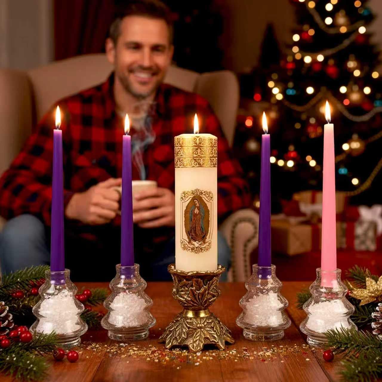 Regine Switzerland Advent Candle Holders - 4-Piece Nativity Wreath Centerpiece Decor