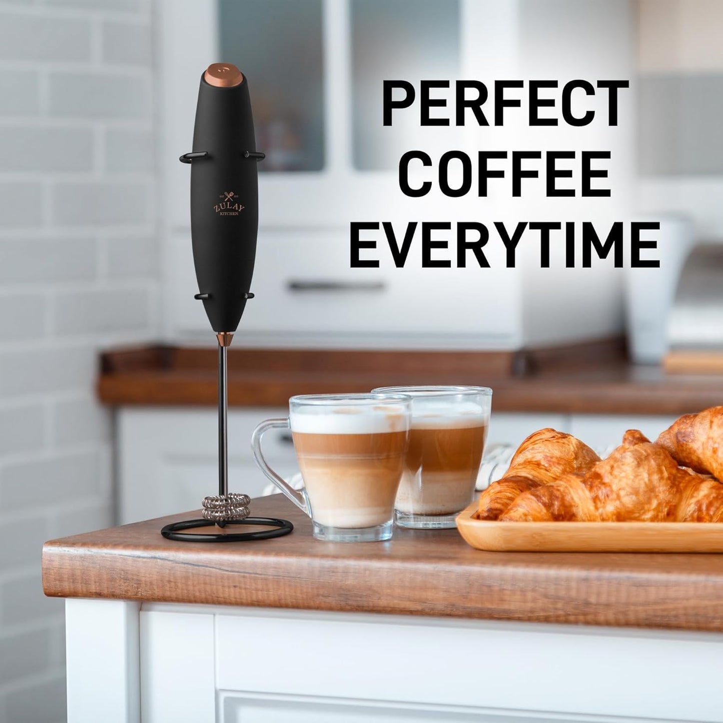 Zulay Kitchen Milk Frother - Powerful Handheld Whisk for Coffee, Lattes & More | Includes 4 Duracell Batteries