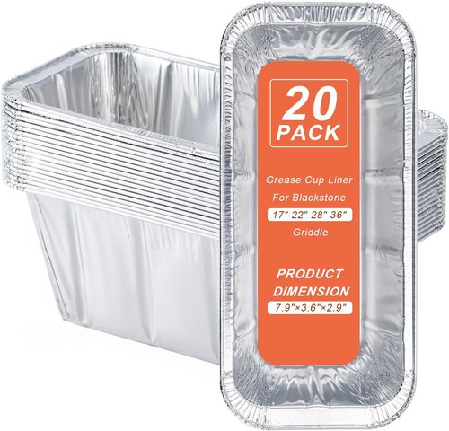 Blackstone Grease Cup Liners - 20 Pack Aluminum Foil Drip Pans for 17-36 Inch Griddles