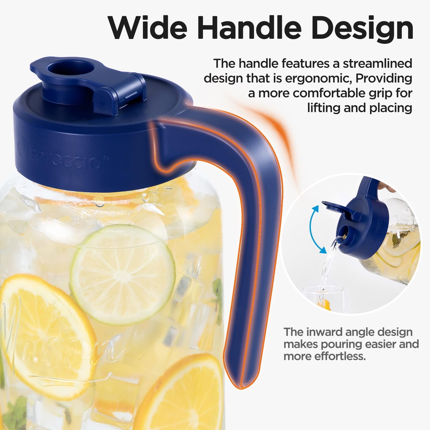 Spreccio Mason Jar Pitcher - Airtight & Leakproof Glass Pitcher with Lid[set of 2], Perfect for Breastmilk, Cold Brew, and Sun Tea, 2 Quart (64 oz) Mason Jar with Pour Spout Lid