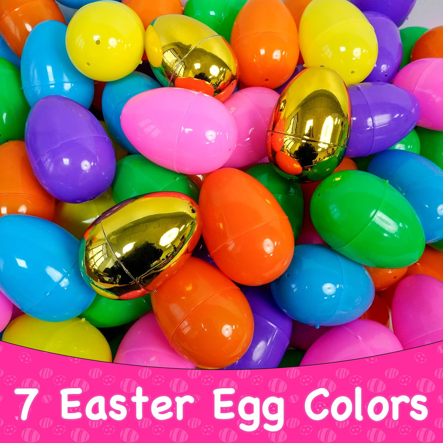 PIONJOY [6 Golden Eggs] 300 PCS 2.4" Fillable Plastic Easter Eggs Empty Easter Eggs Colorful Plastic Eggs Bulks for Kids Teens Boys Girls Easter Basket Stuffers Hunt Easter Party Favor