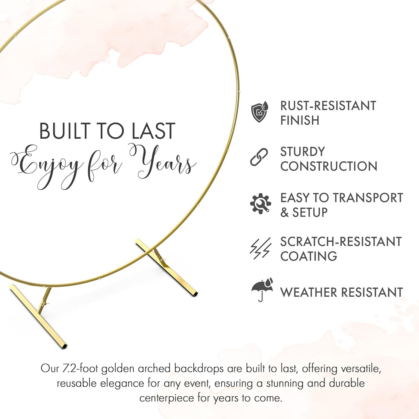 Round Backdrop Stand - 7.2 Ft Gold Iron Circle Frame | Portable Wedding Arch for Parties & Balloons
