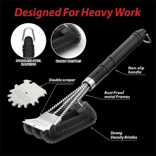 GRILLART Grill Brush - 18 Inch BBQ Cleaning Tool with Safe Wire Scrubber | Universal Fit for All Grates
