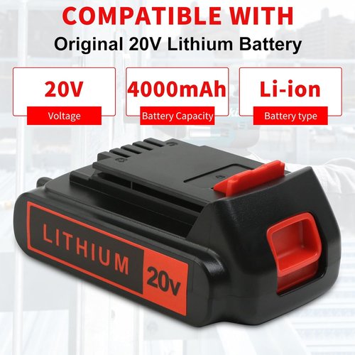 Black and Decker 4.0Ah Lithium Replacement Battery - Extended Runtime for 20V Max Tools | 2-Pack