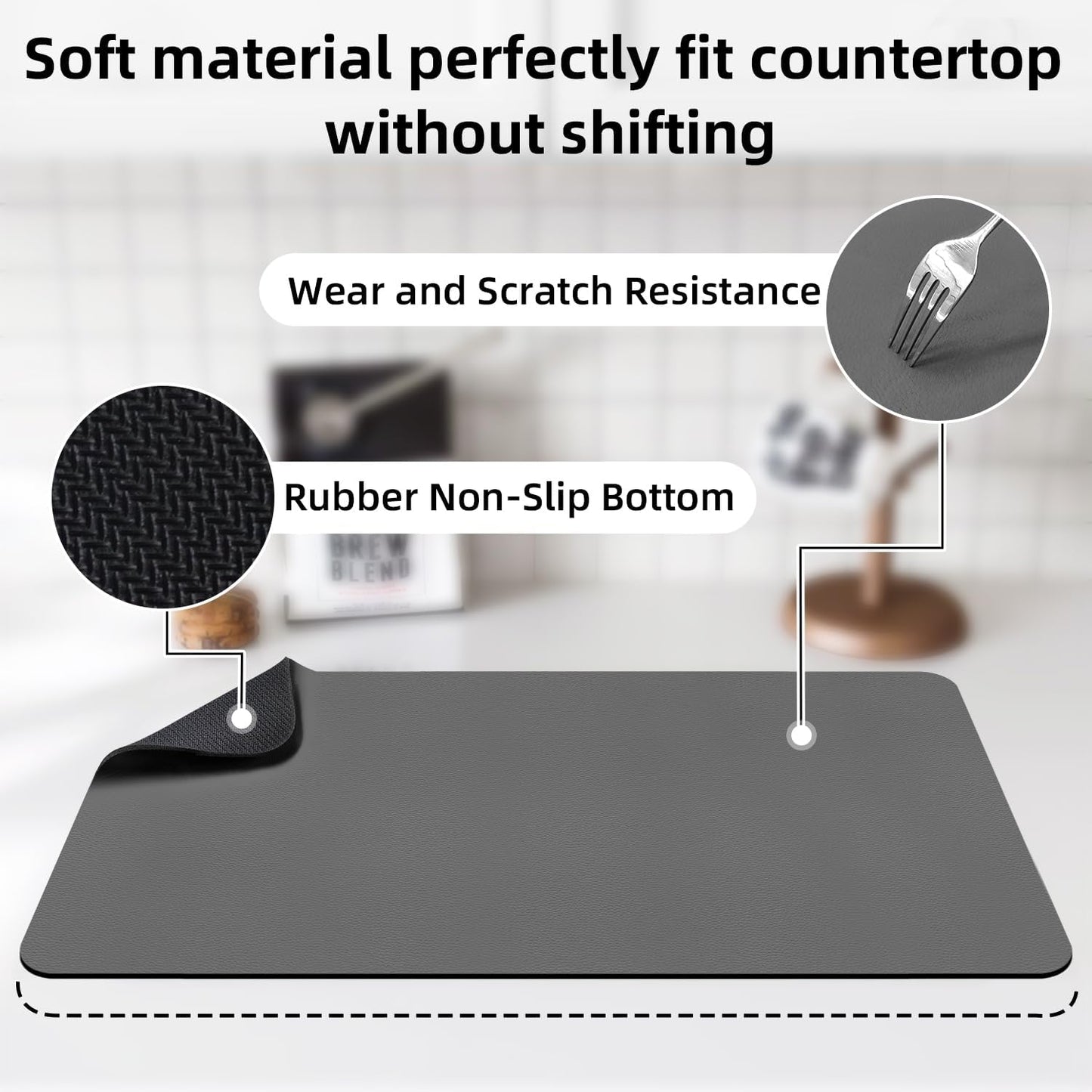 LOPNUR Dish Drying Mat - Super Absorbent Diatomite Kitchen Counter Pad | 24"x16" Grey with Anti-Slip Backing