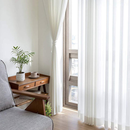 Elegant White Chiffon Curtain Panels - 2 Pack, 2.4ft x 9ft Tulle Window Drapes