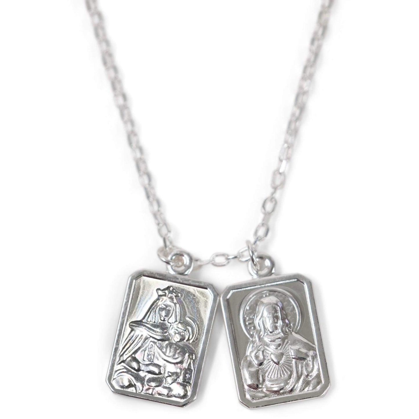 Roman Double Holy Scapular Sterling Silver Necklace 18 Inches Long