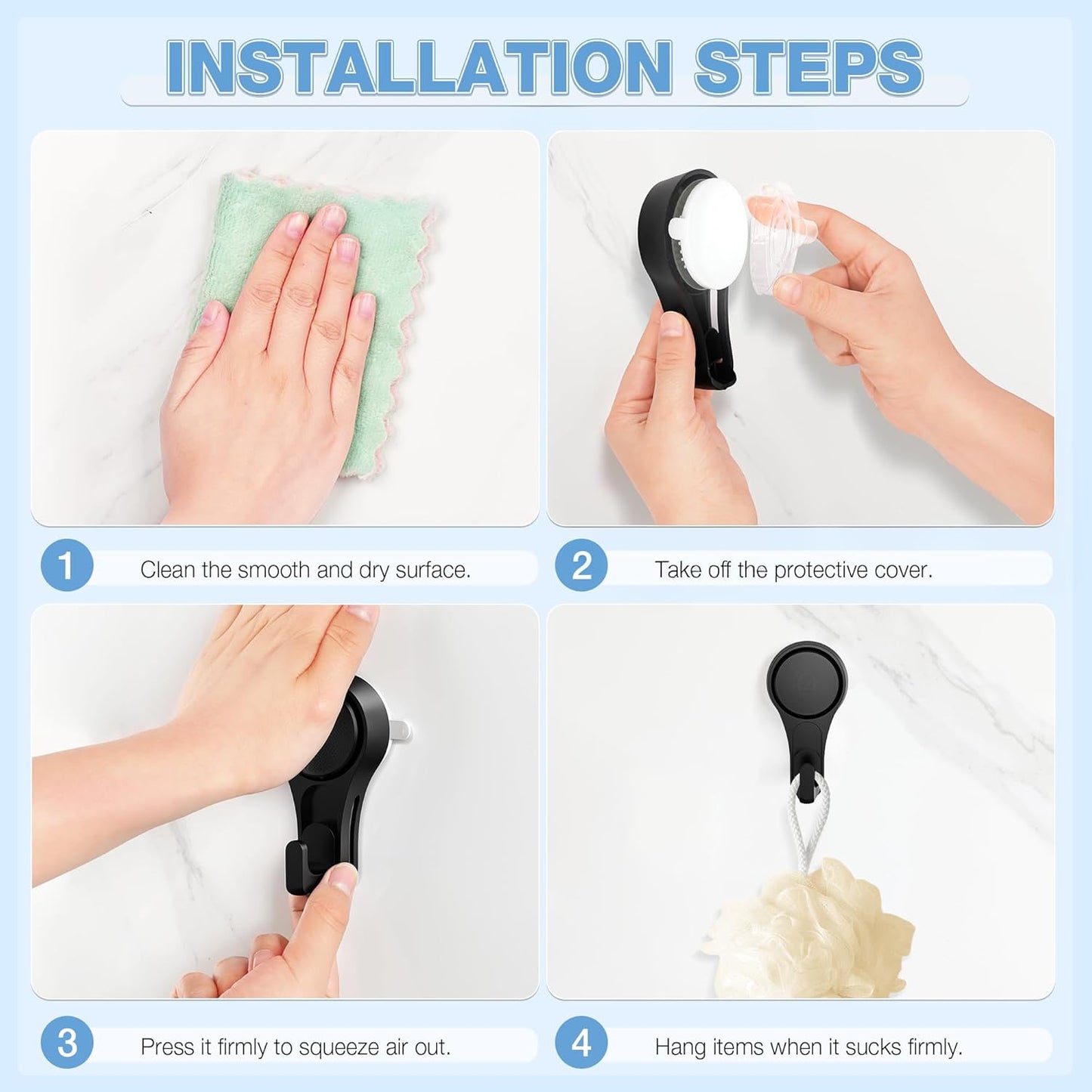VIS'V Heavy-Duty Shower Suction Cup Hooks - Removable & Reusable, Black | 2-Pack