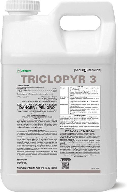 Alligare Triclopyr Herbicide 3 - Selective Weed Killer for Woody Plants & Grass - 2.5 Gal, Ideal for Wetlands & Forests