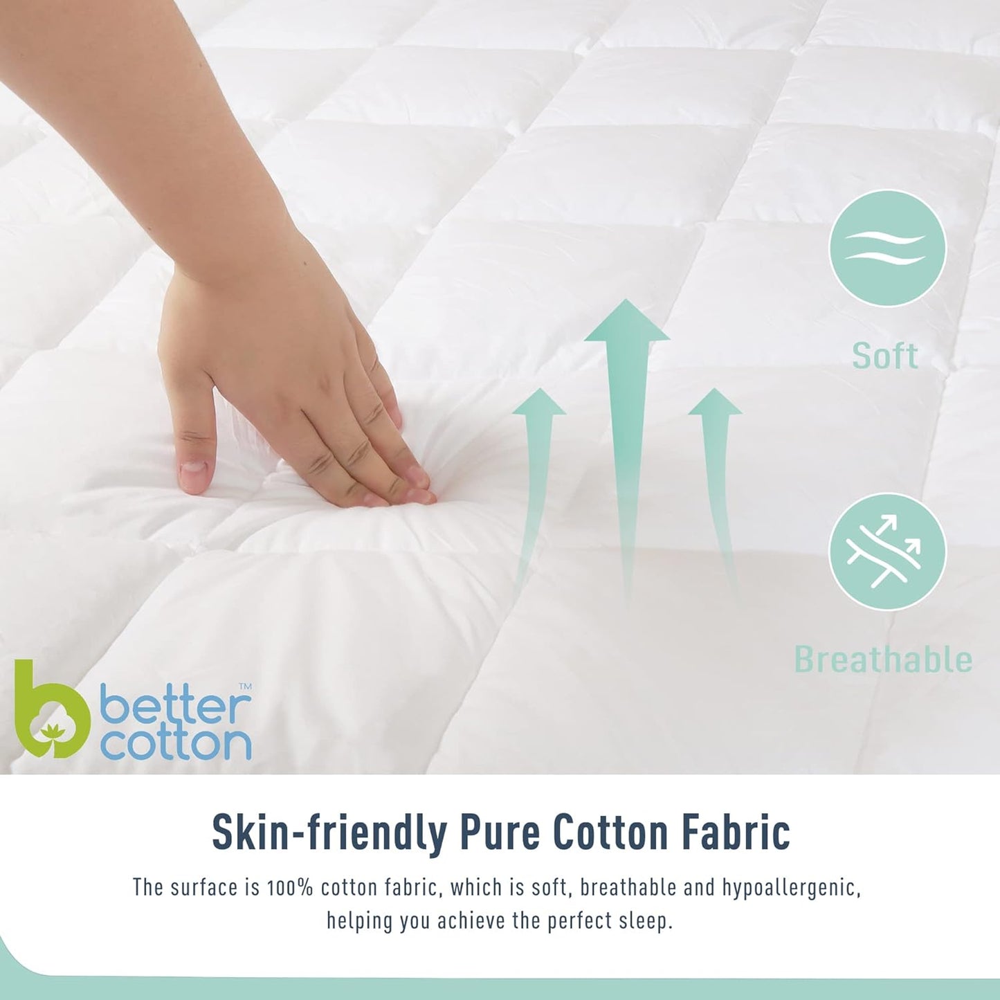 Skiennix Queen Mattress Pad - Quilted Cotton Cover with 18-22" Deep Pockets | Noiseless & Breathable