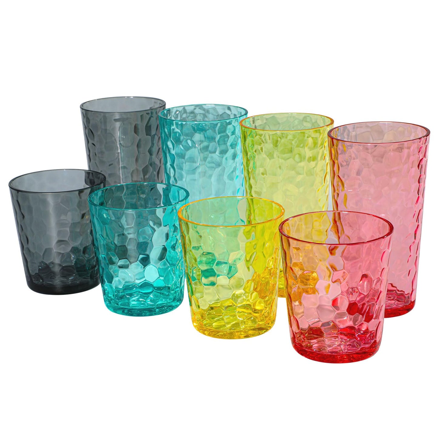 AKMQYM BPA-Free Plastic Tumblers 8 Pack (4x16oz+4×22oz) | Reusable Dishwasher Safe | Stackable Shatterproof Cups | Plastic Drinkware & Drinking Tumblers for Restaurant, Home, Party