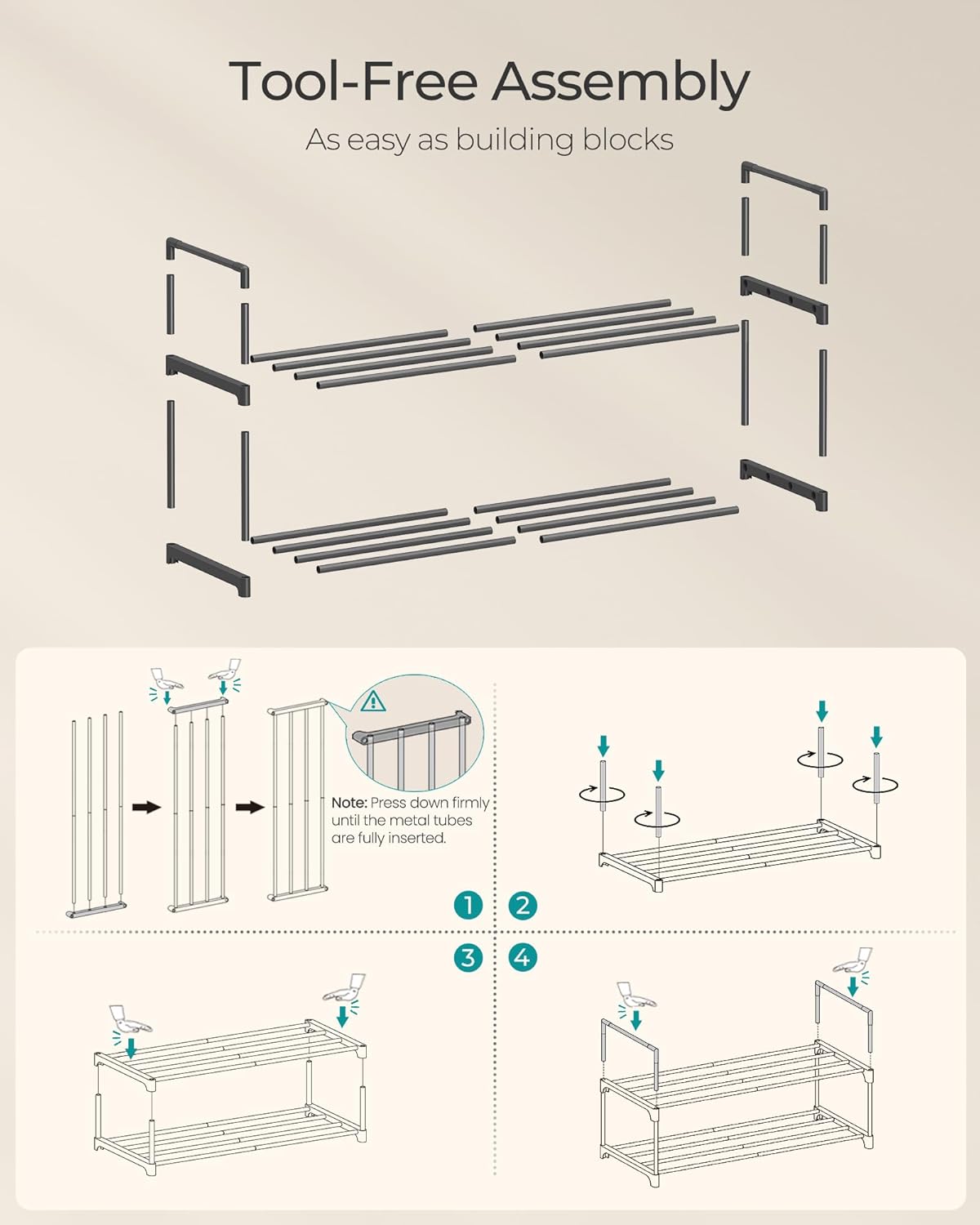 SONGMICS 2-Tier Shoe Rack - Stackable Metal Organizer for 6-9 Pairs | Entryway Storage, Black 11.8 x 26.8 x 14.6 Inches