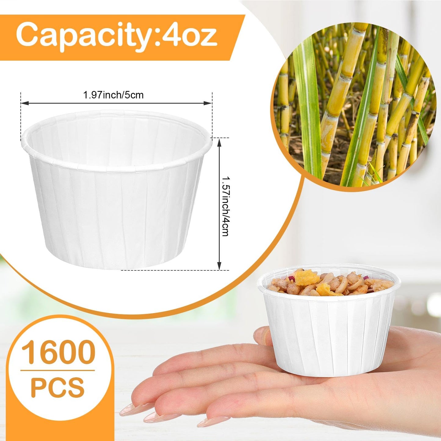 Gerrii 1600 Pack 4 oz Paper Souffle Cups Disposable Paper Souffle Cup Condiment Cups Ketchup Cup for Medication Distribution, Pills, Samples, Sauces, Food, Dessert (White)