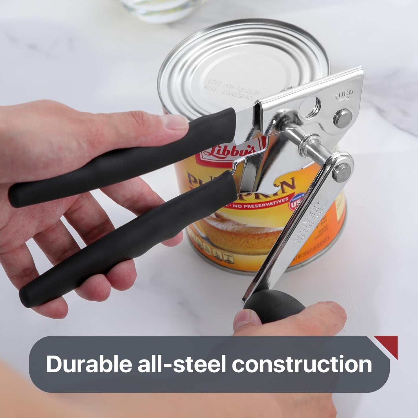 UHIYEE Heavy-Duty Manual Can Opener - Comfortable Extra-Long Handles for Easy Use | Black