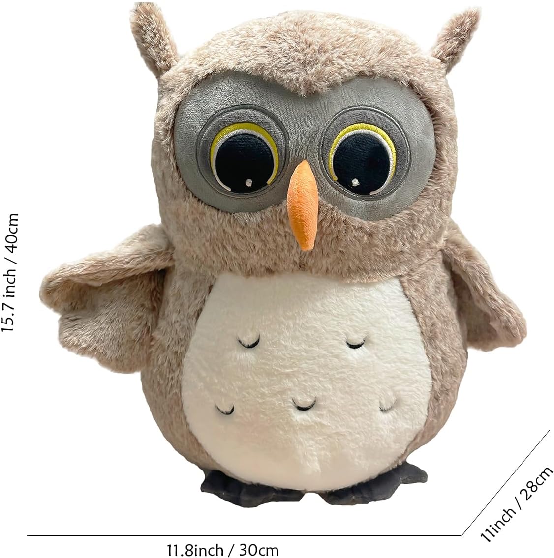 Ryttir 15.7 Inch Chubby Gray Owl Plush Toy - Adorable Adventure Stuffed Animal Gift for Kids & Women