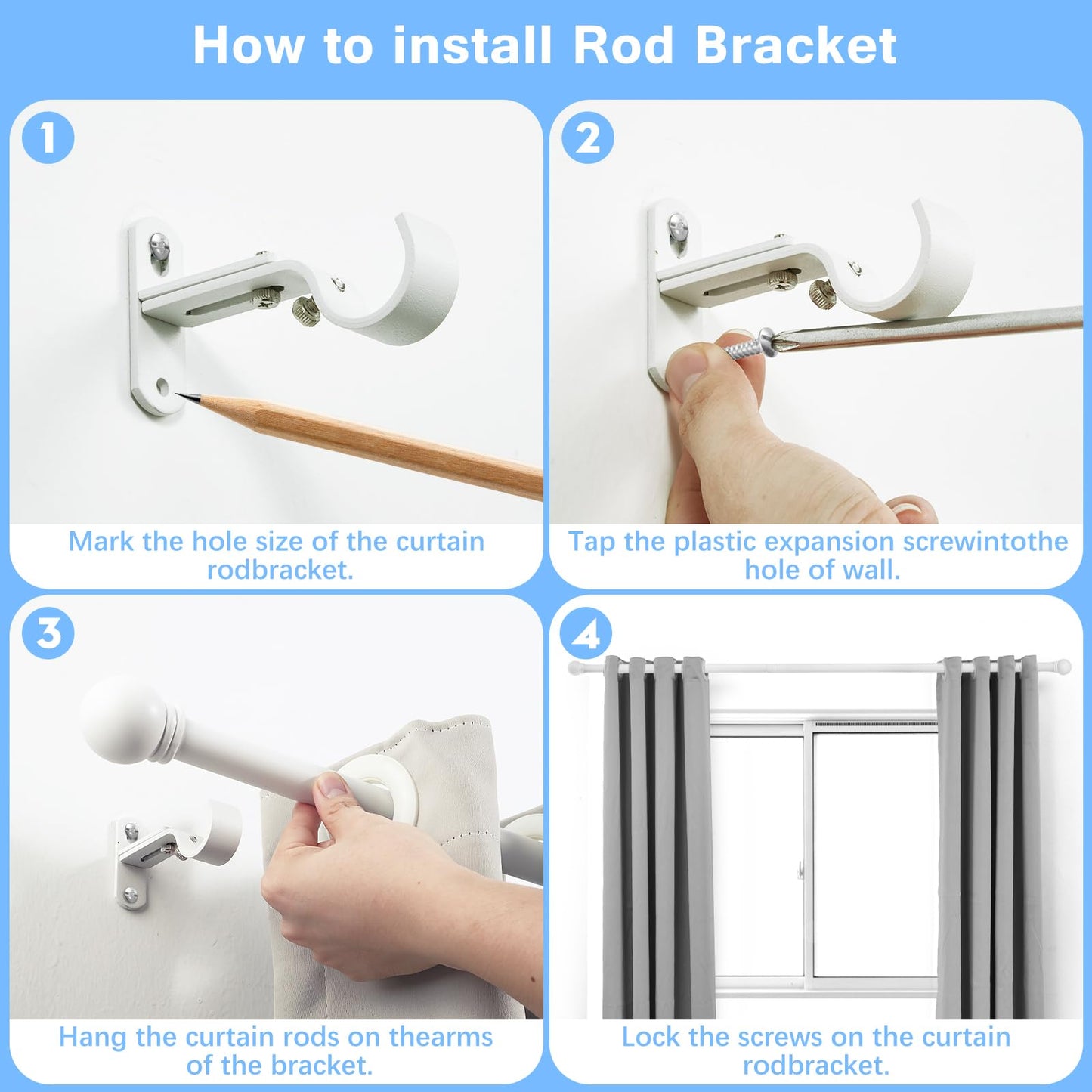 AMZSEVEN Curtain Rods for Windows 16 to 48 Inches, Curtain Rod Max Adjustable Length of 60 IN, 6/8" Diameter Drapery Rods Round Finials, White, Pack of 1