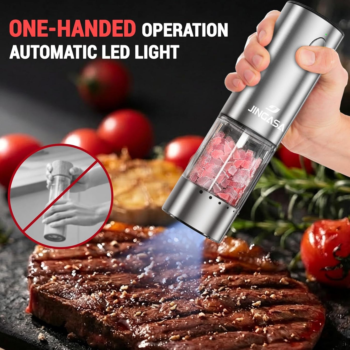 Skiennix Electric Salt and Pepper Grinder Set - USB Charging Base, 95ml Capacity, Adjustable Coarseness