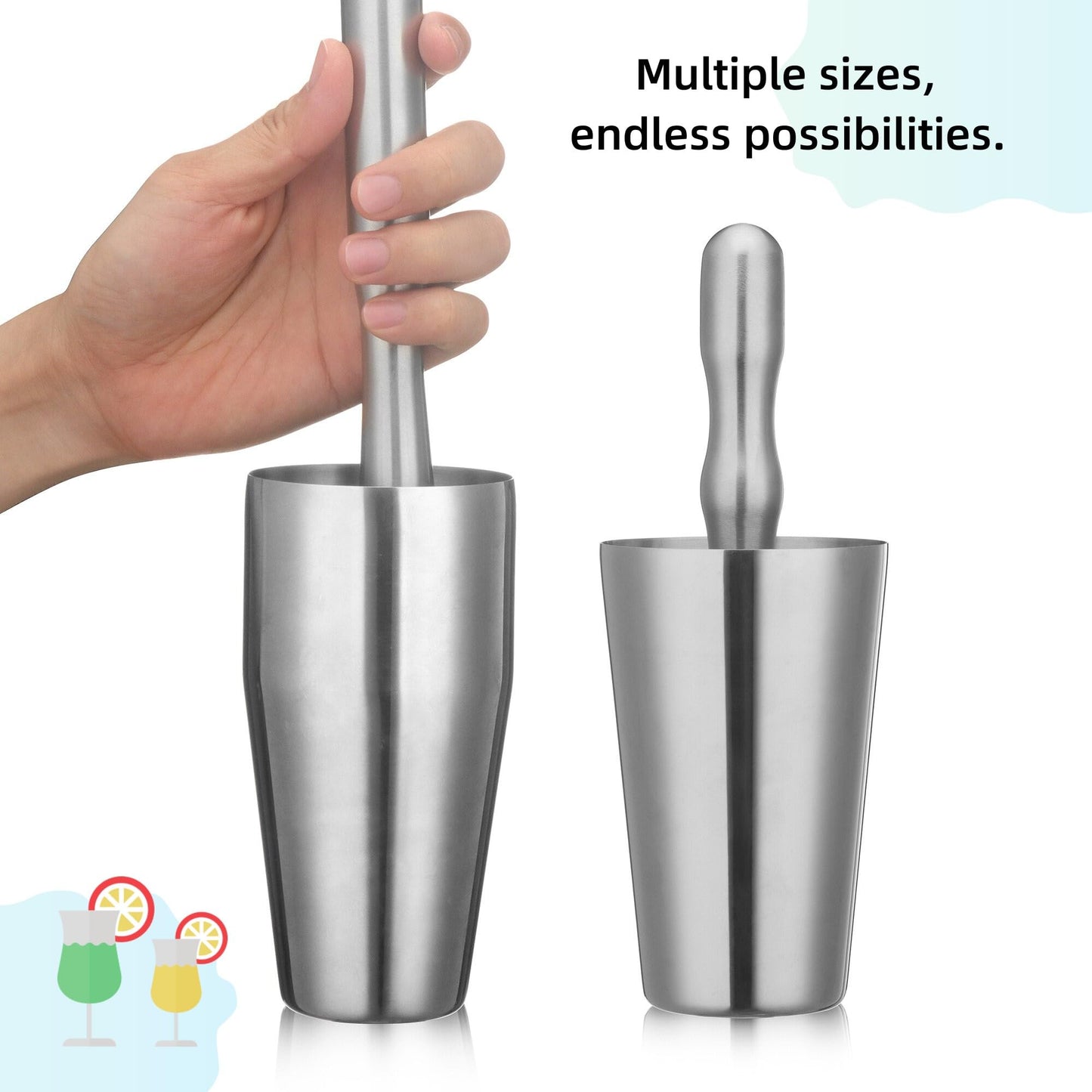 LEGERM 8'' & 12" Stainless Steel Cocktail Muddler & Long Handle Mixing Spoon Set - Professional Bar Tools for Mojitos, Fruit Drinks & Craft Cocktails | Heavy-Duty Stirring & Muddler Kit