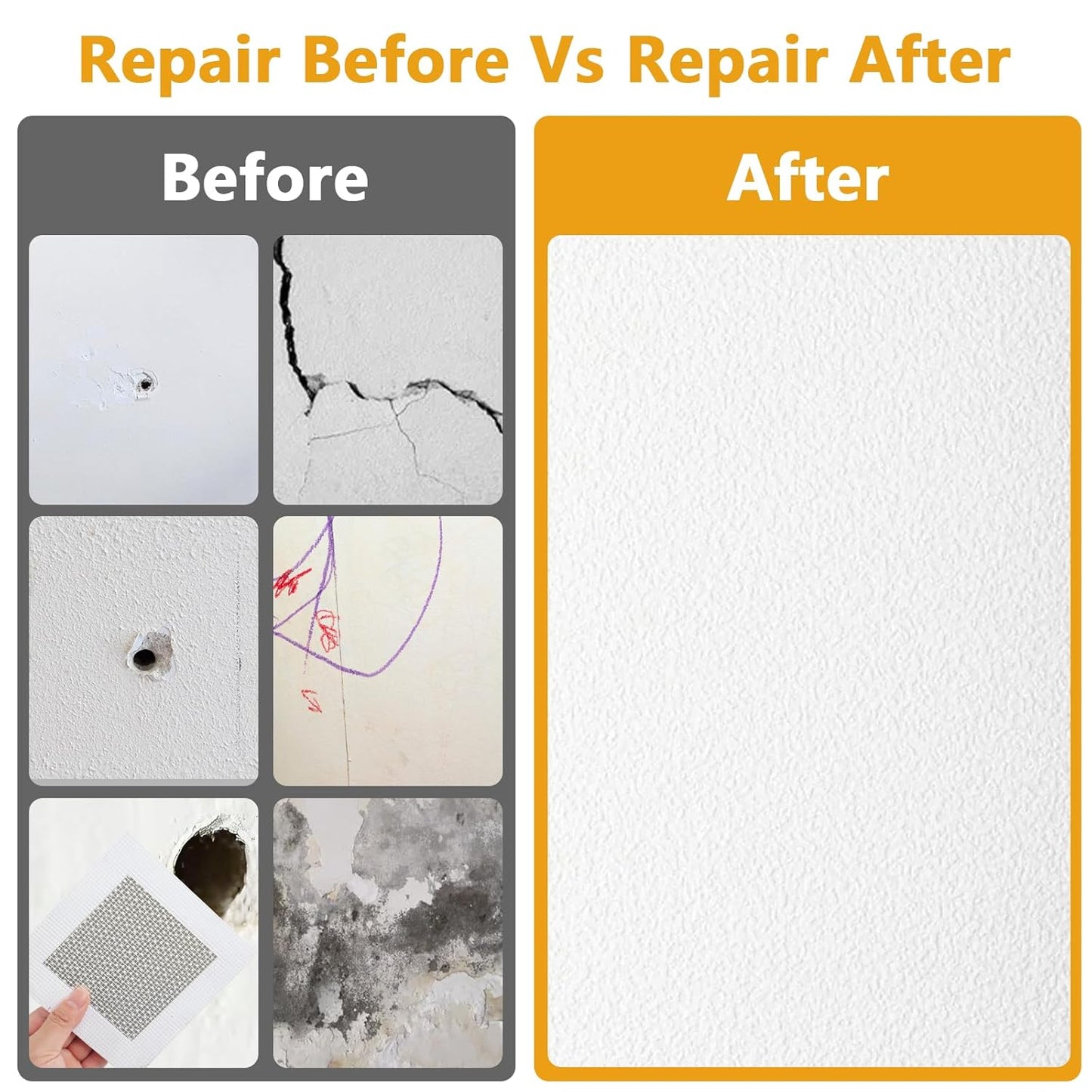 KURUI Drywall Repair Kit - 8.8oz Spackle Paste with Scraper & Sandpaper Sheets | Easy Home Repair Solution