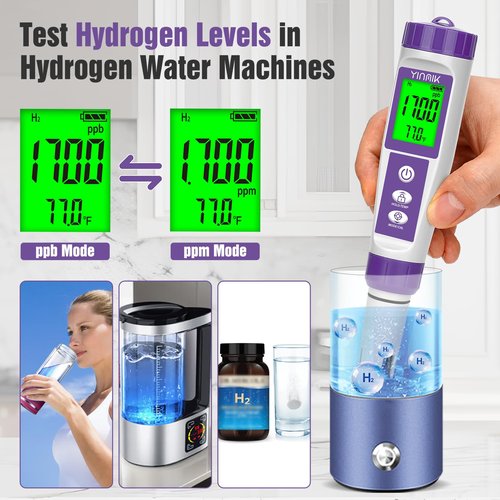 Hydrogen Water Tester, TDS Meter Digital Water Tester, ORP Meter for Drinking Water, YINMIK 6 in 1 pH Meter for Kombucha, PPM pH EC Tester for Hydroponic, H2 Meter for Hydrogen Water Tablet