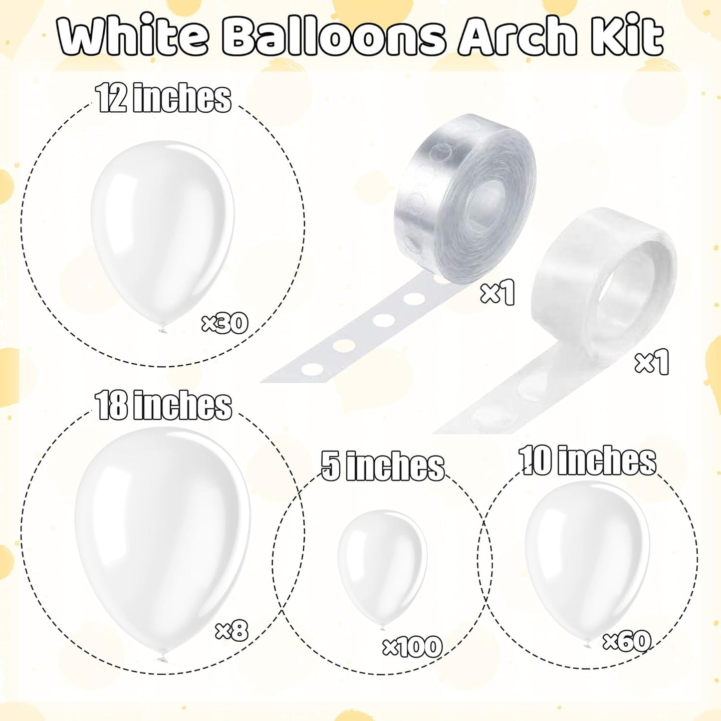 Skiennix White Latex Balloons - 200-Piece Garland Arch Kit for Birthday, Wedding & Baby Showers | 5-18 Inch Sizes