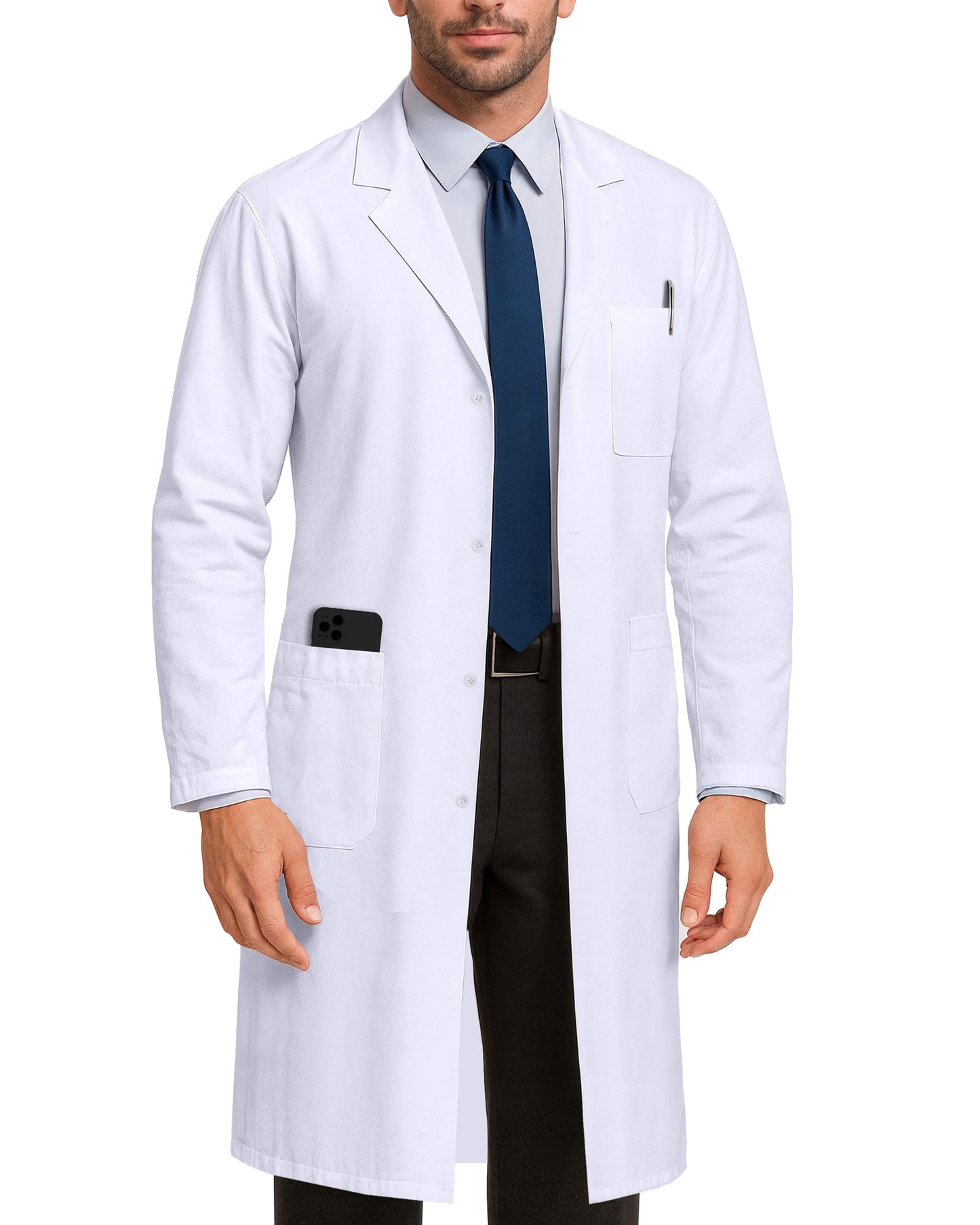 NY Threads Professional Lab Coat for Men Long Sleeve Poly Cotton Medical Coat 1 Pack, Medium, White