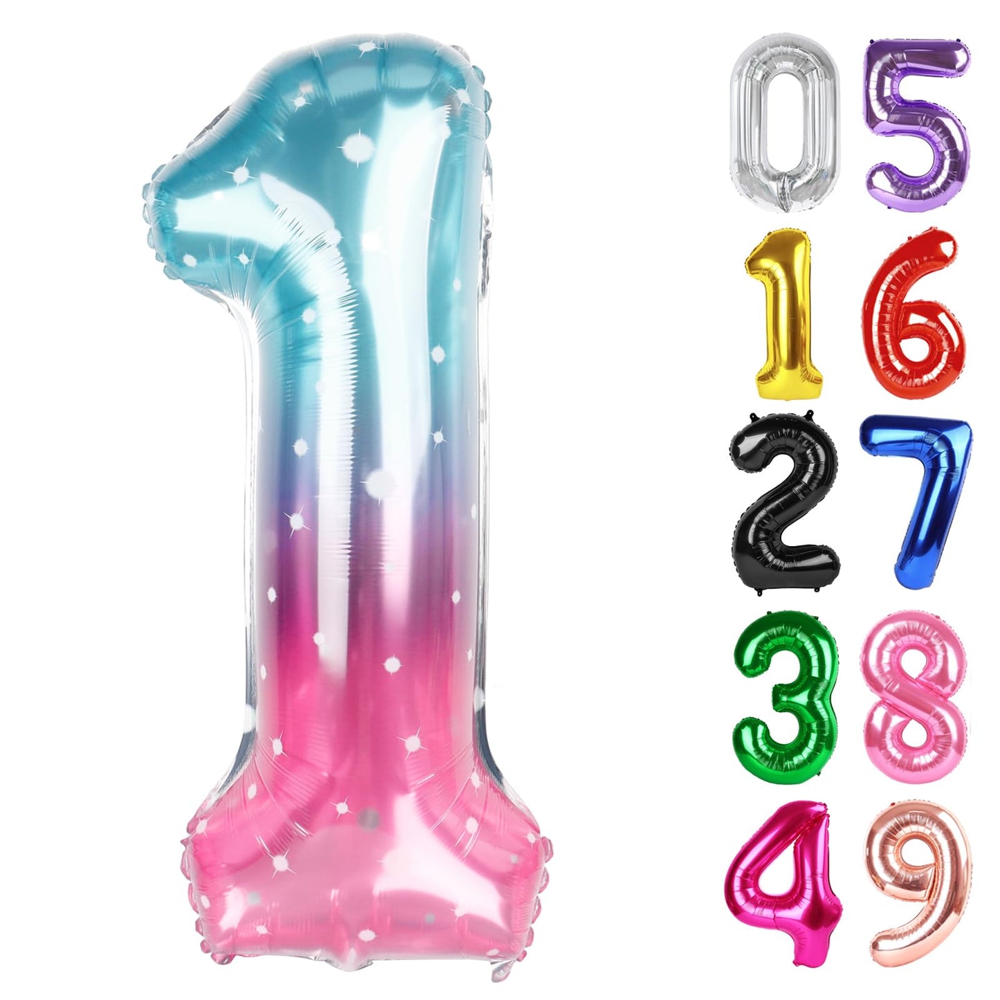 Starry Sky Number 1 Balloon 40 Inch, 1st Birthday Balloon for Baby Boy Girl Toddler First Birthday Decorations, Shiny Starry Sky Party Supplies