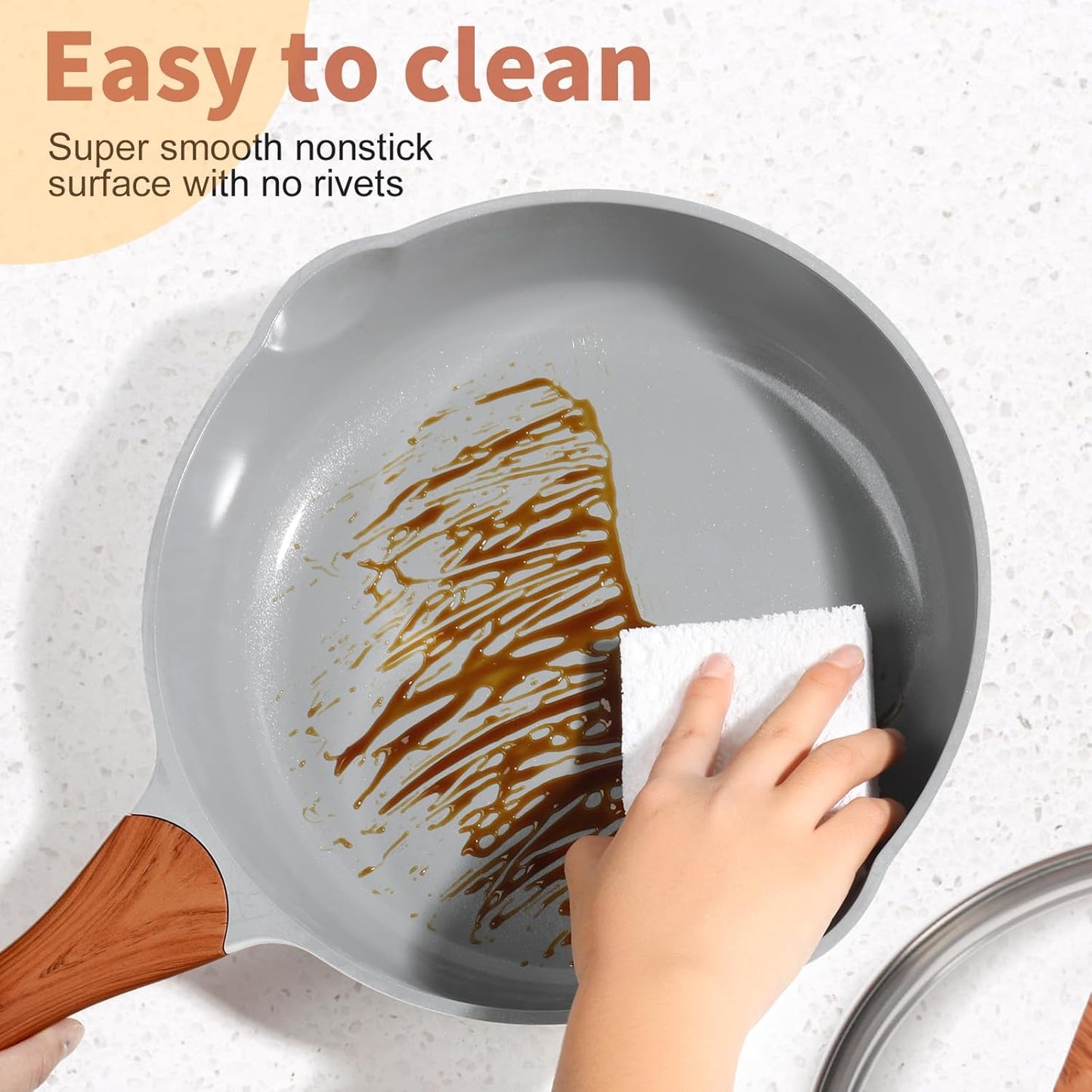 Skiennix Nonstick Frying Pan - 11-Inch Ceramic Skillet with Lid & Pour Spout | PFOA-Free, White