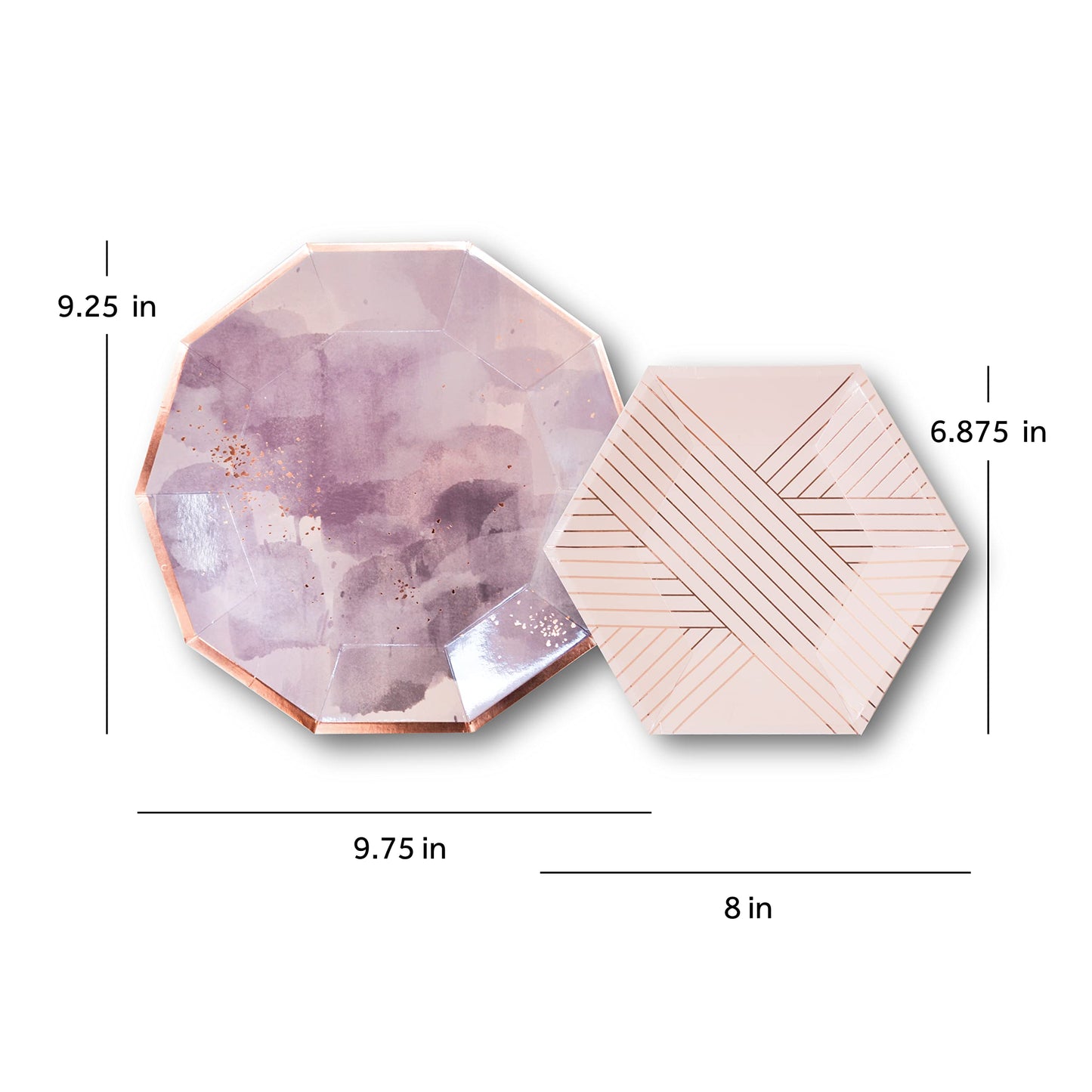 Harlow & Grey Amethyst Large Party Plates Set, 24 Ct Pack, 9.75” Elegant Disposable Paper Dinnerware Supplies for Birthday, Wedding, Shower, Anniversary, Holiday, Purple Watercolor & Rose Gold