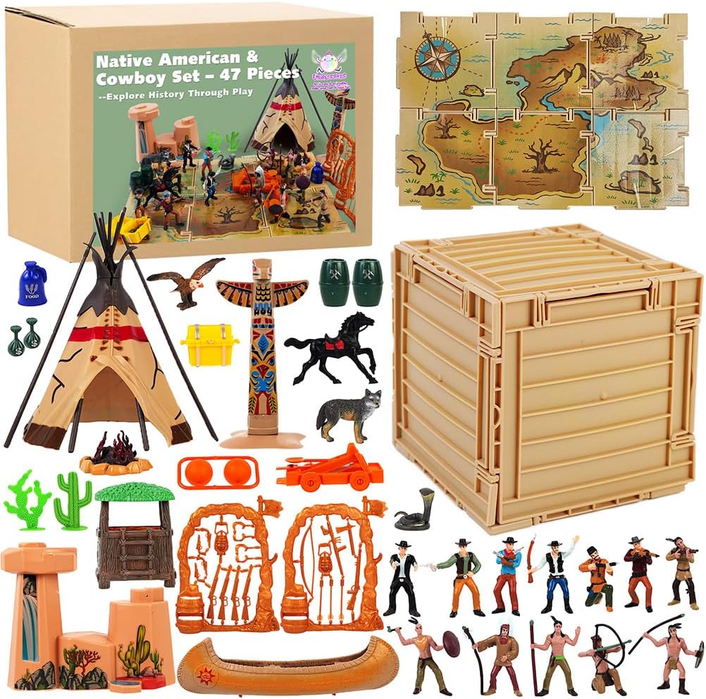 15-Pack Native American Indian Figures - Miniature Toys for Sandbox, Aquarium & Fairy Gardens
