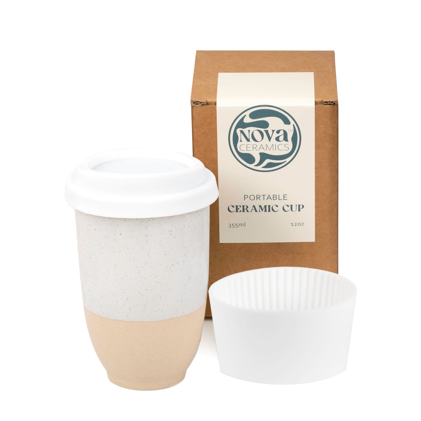 NOVA CERAMICS Travel Mugs - Reusable Coffee Cup – Cute Coffee Mugs Travel Coffee Tumbler – Microwave & Dishwasher Safe To Go Coffee Mug- Gifts For Women Men Him Her – 12oz - Dune