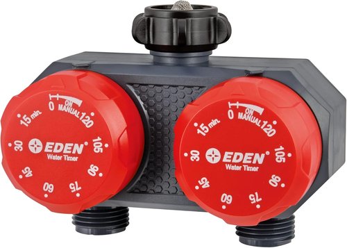 Eden 25124 Mechanical Watering Timer - 2-Zone Control for Efficient Garden Irrigation | Red & Grey