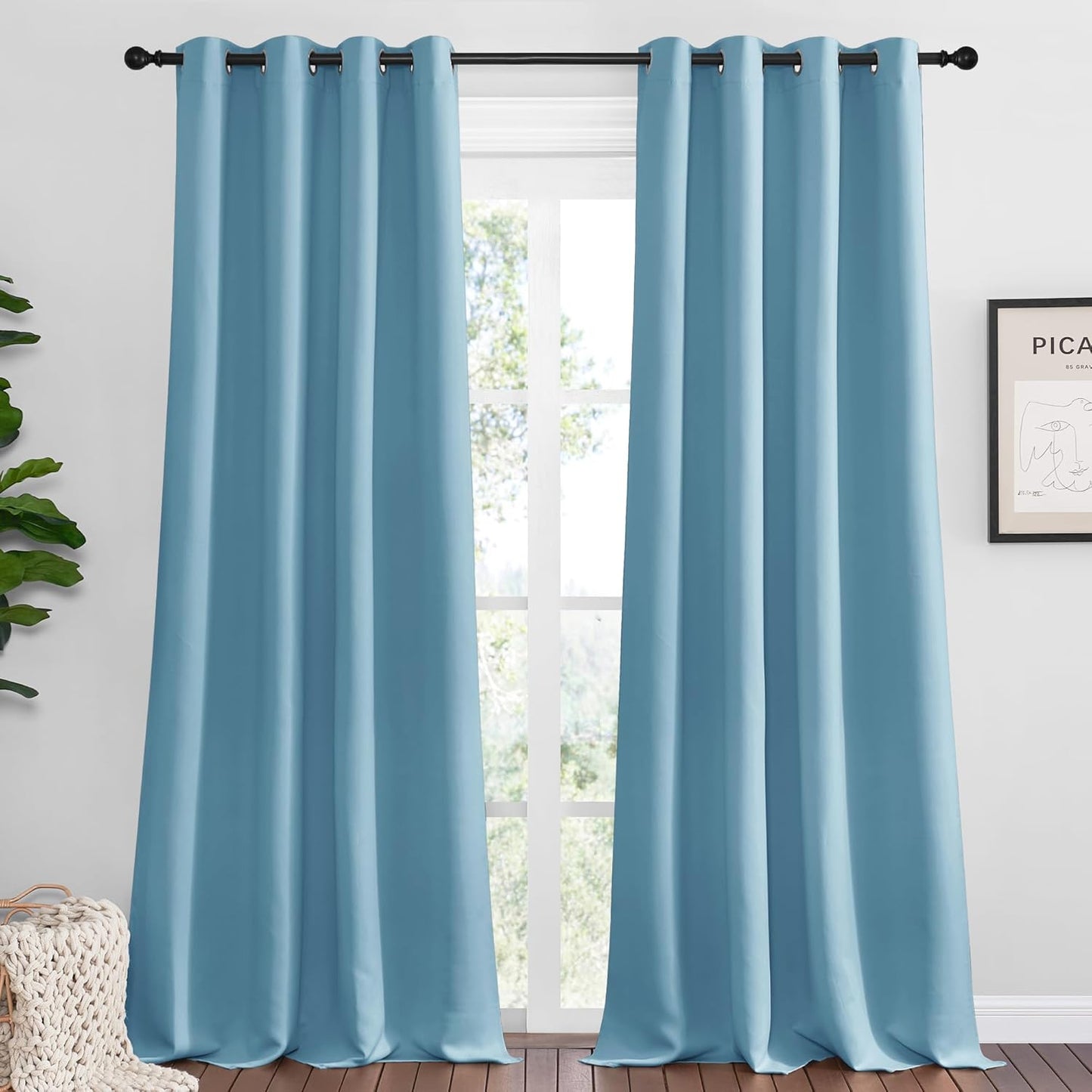 NICETOWN Teal Blue Blackout Curtains - 102 Inches Long, Thermal Insulated Drapes for Large Windows | 2 Panels, 55" Wide
