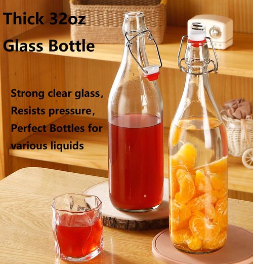 1 Pack Flip Top Glass Bottle 32 oz,Swing Top Glass Bottles 32 oz,kombucha bottles with Stoppers for Home Brewing,2nd Fermentation,Kefir,Vanilla Extract,Juice,Tea,Beverages,Soda,Oils,Vinegar
