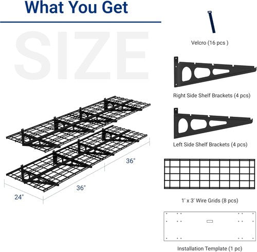 FLEXIMOUNTS Heavy Duty Garage Shelving - 2-Pack 24"x72" Wall Mounted Storage Rack | 1400lbs Capacity, Black