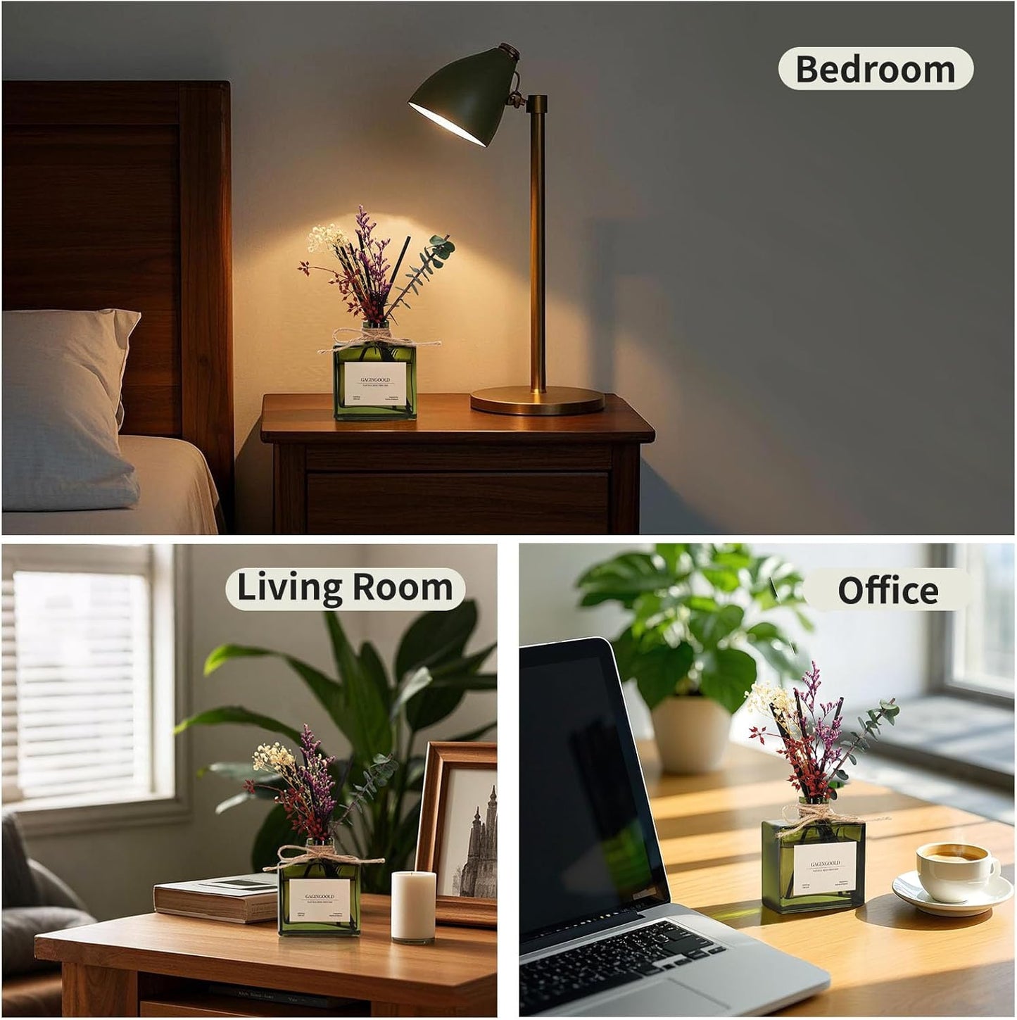 Reed | Earthy Sandalwood Scented Diffuser by [Brand Name] - 6.09 oz with Sticks & Dried Flowers, Lasts 120 Days