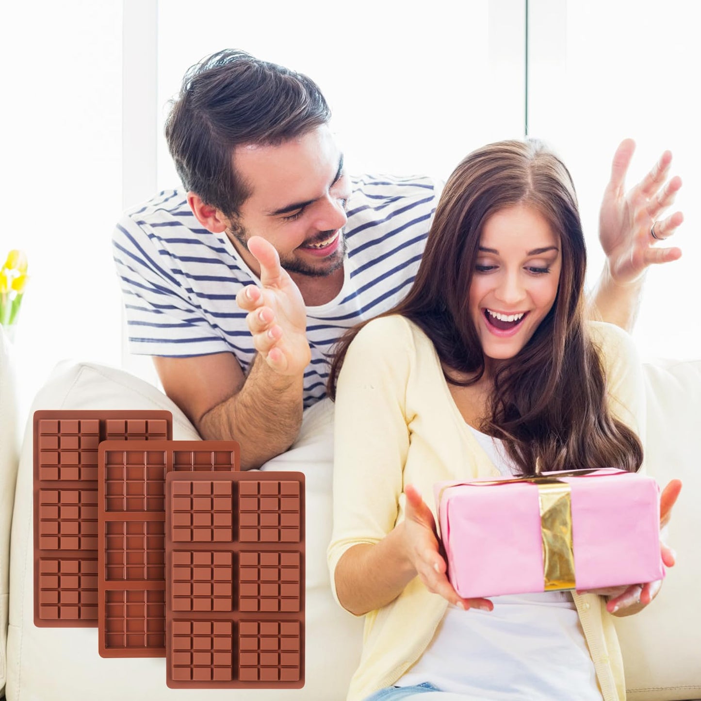Palksky Chocolate Bar Mold Deep, 3Pcs Square Thick Chocolate Bar Mold Silicone, Stuffed Candy Bar Mold