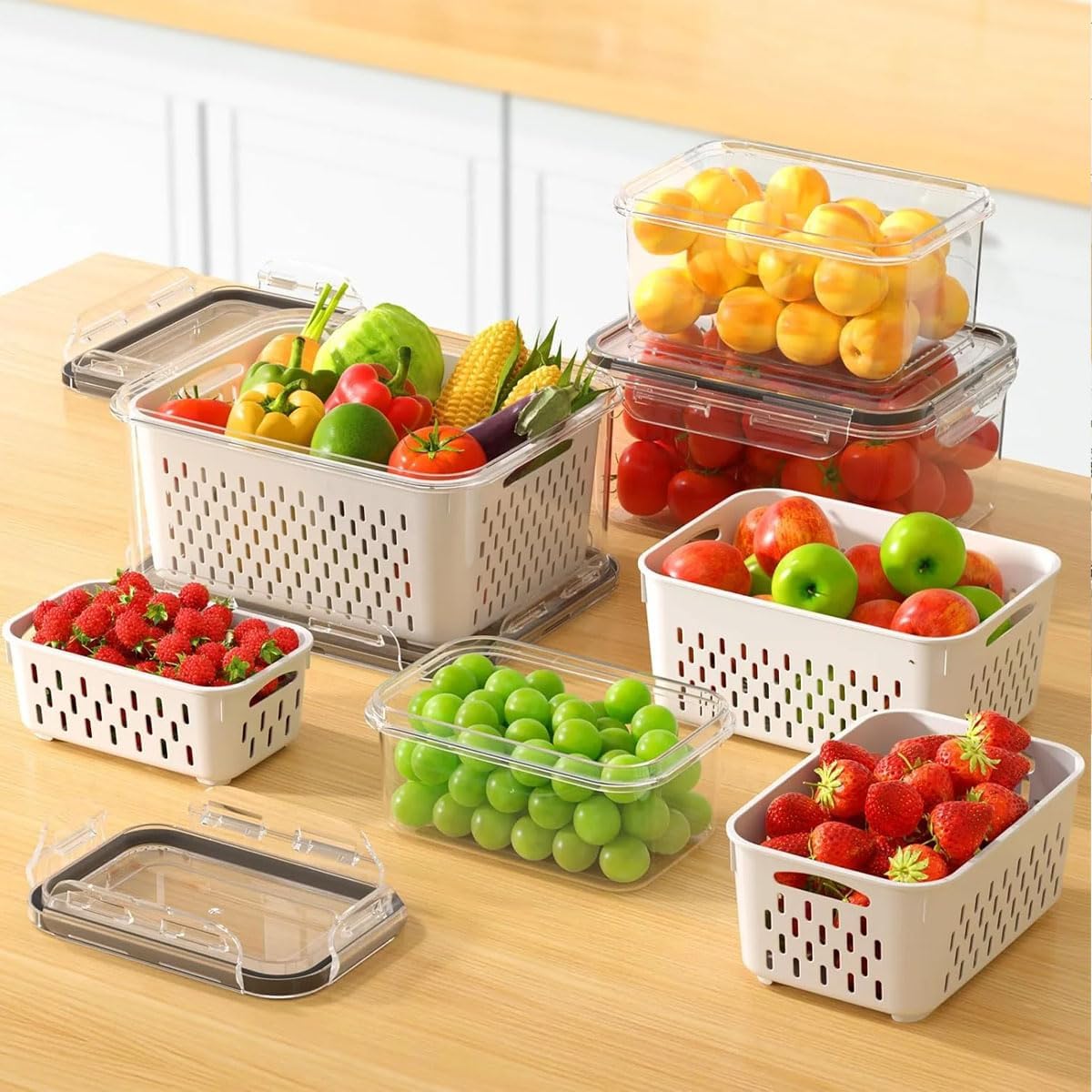 Skiennix 4-in-1 Food Storage Container - Versatile Fruit Strainer with Lid | Blue, S/M/L Sizes