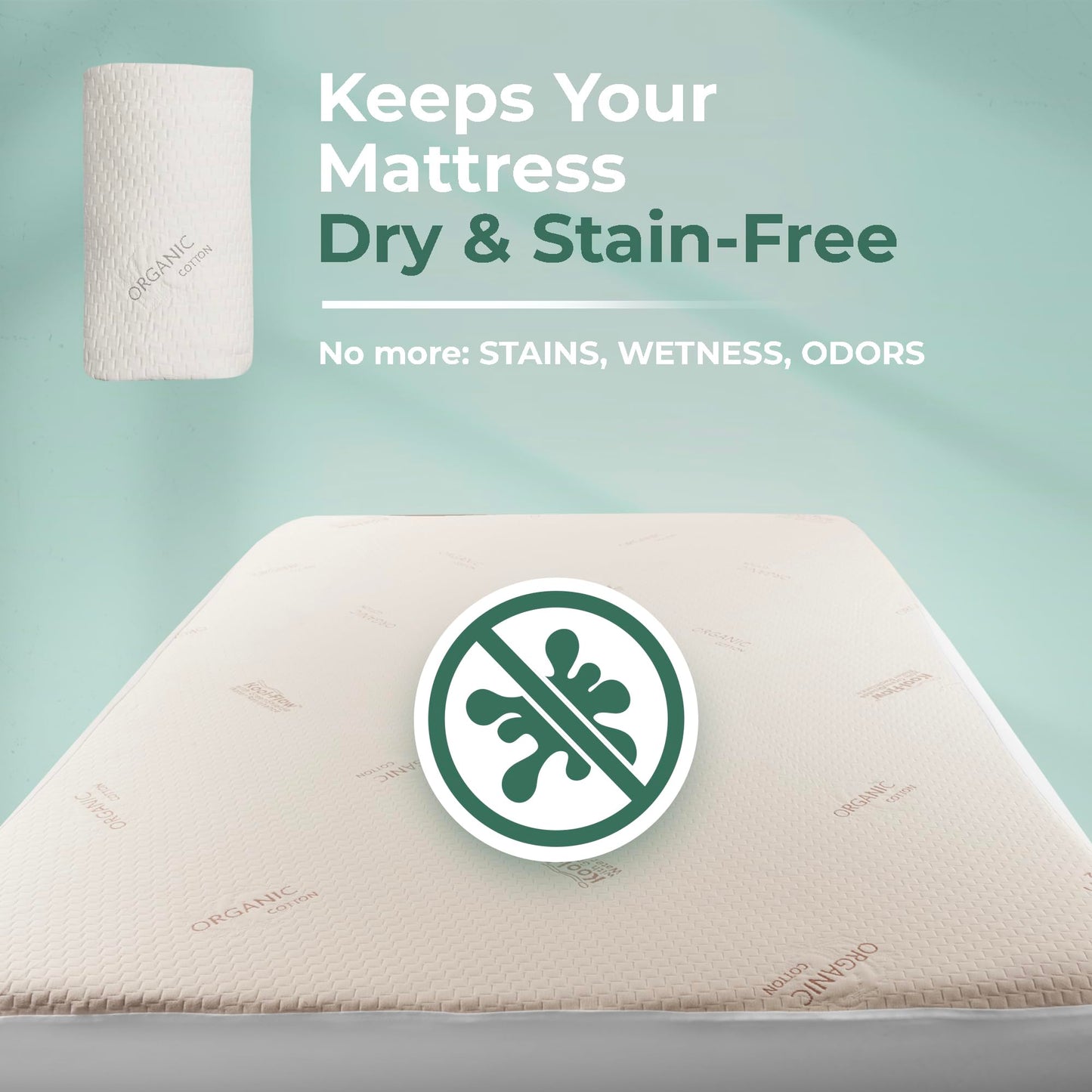 Memory Foam Mattress Protector – Organic Cotton with Eco-Friendly Greenshield Water Resistance – Kool-Flow Breathable Stretch Fabric – All USA Made – Best for Plush Beds – Queen