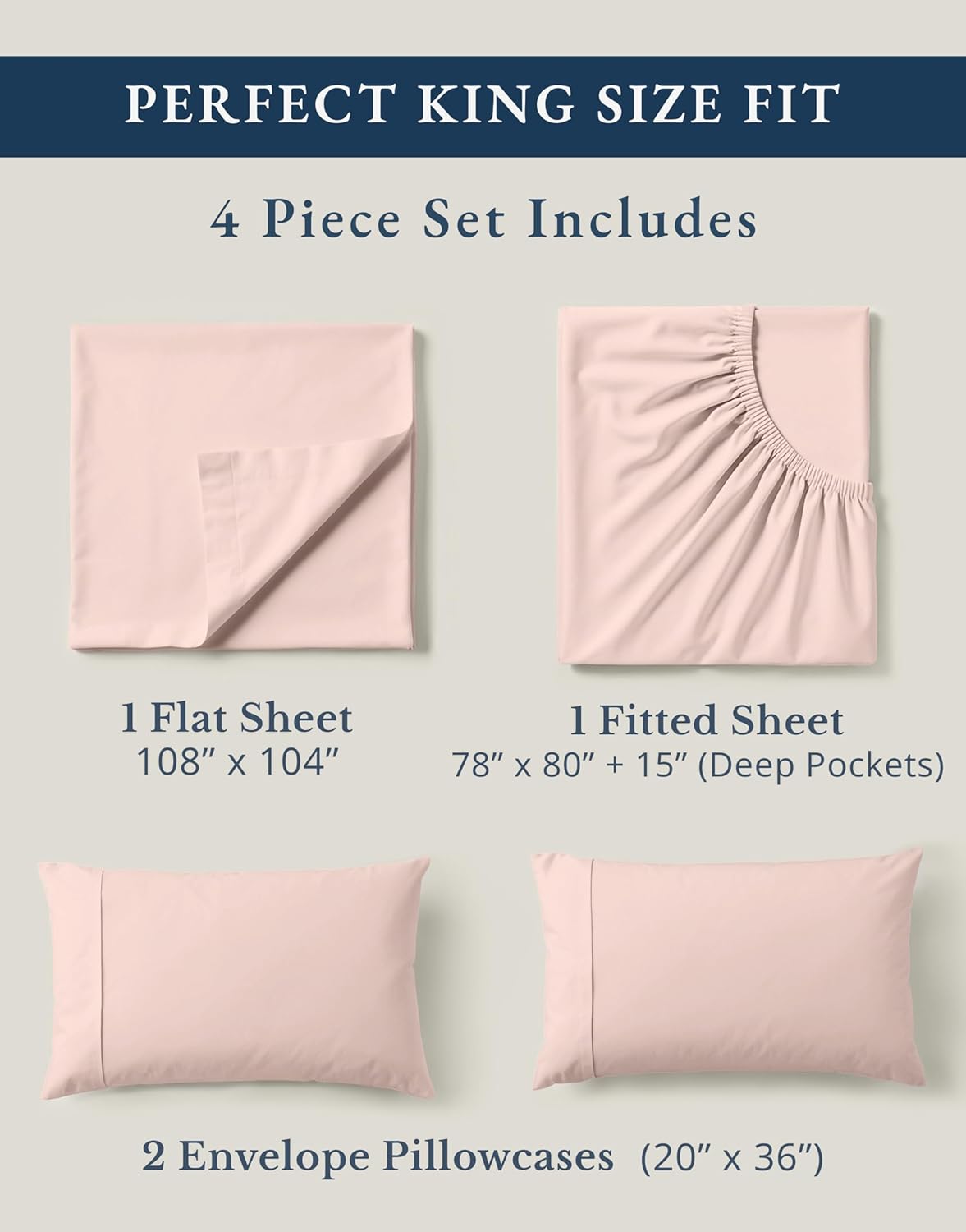 LANE LINEN 100% Organic Cotton King Size Sheets Set - Soft, Comfy, Machine Washable, Eco-Friendly in Sepia Rose
