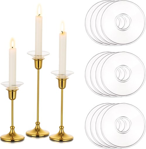 Glasseam Candle Drip Protectors - Clear Glass Bobeches for Taper Candle Holders | Set of 12 Wax Catchers