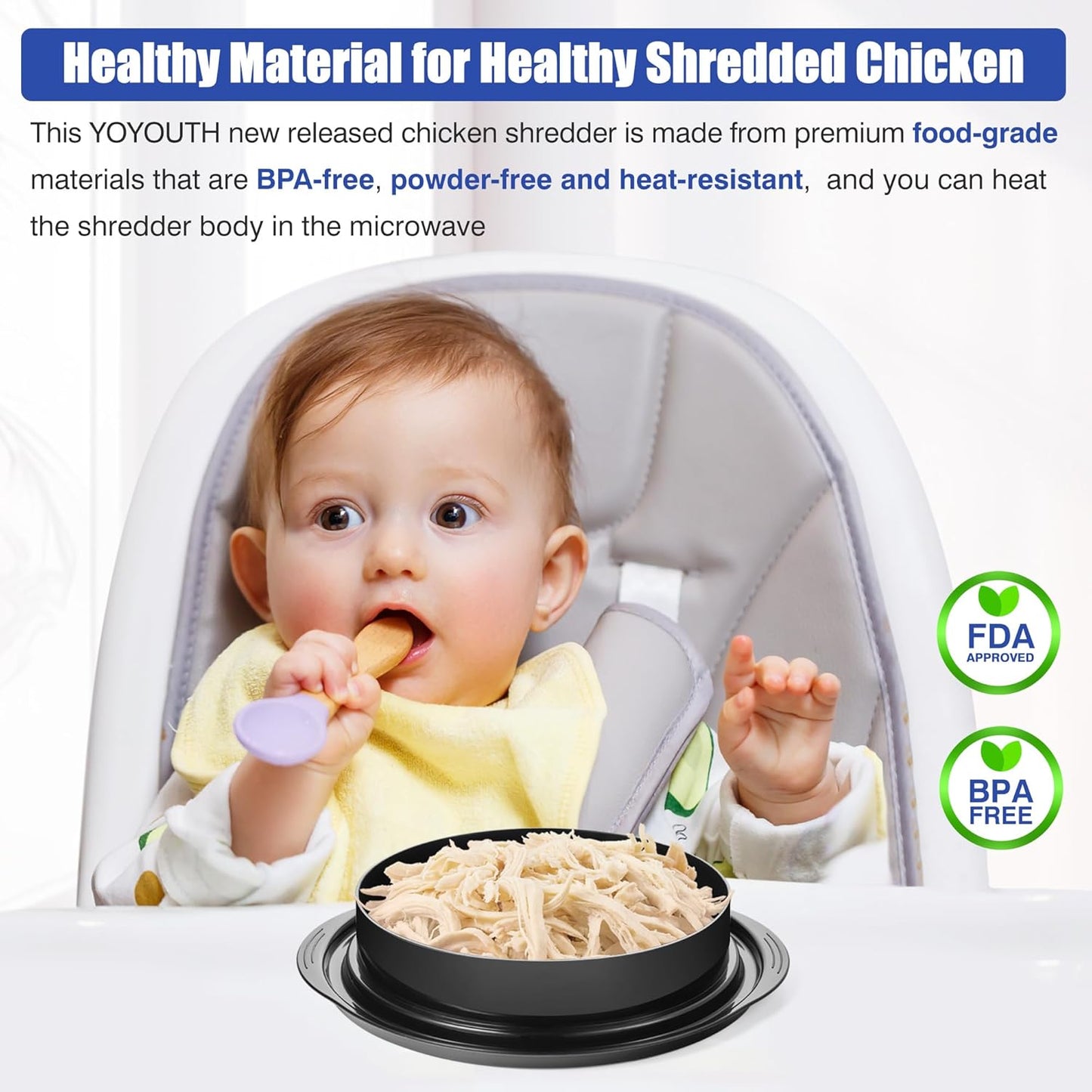Pro Chicken Shredder Tool by Twist - Food-Grade Meat Shredder with Ergonomic Handle & Anti-Slip Base | Black