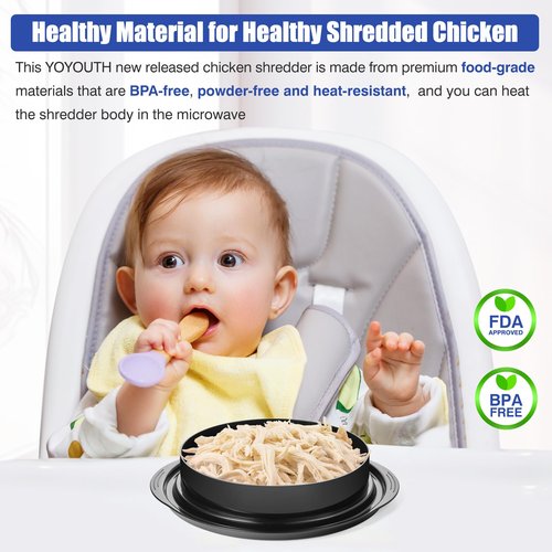 Chicken Shredder Tool Twist: 2026 Pro Food-Grade Visible Meat Shredder with Strong Anti-Slip Base, Ergonomic Handle, Chicken Breast Shredder, Suitable for Pork Beef Chicken - Black