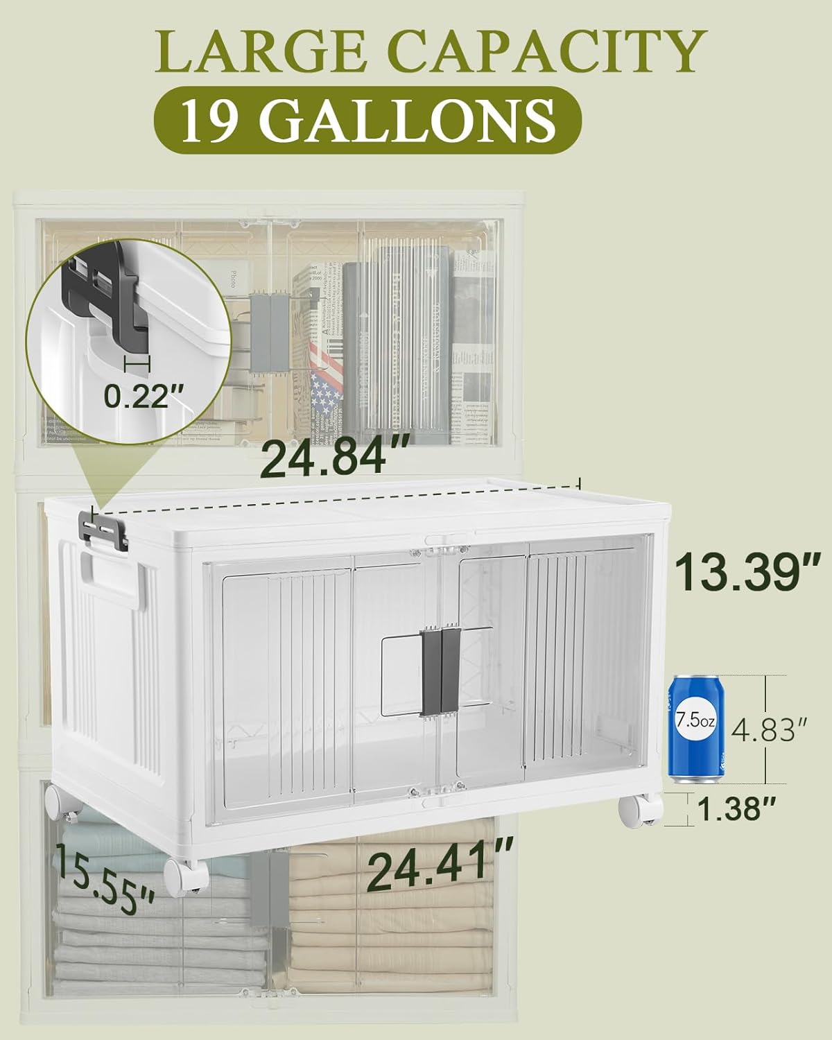 OlarHike 76QT Lockable Storage Bins - Collapsible Plastic Boxes with Lids, Wheels & Doors | 3 Pack Organizer